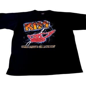KISS AEROSMITH Concert T-Shirt Tour 2003 Vintage Black L